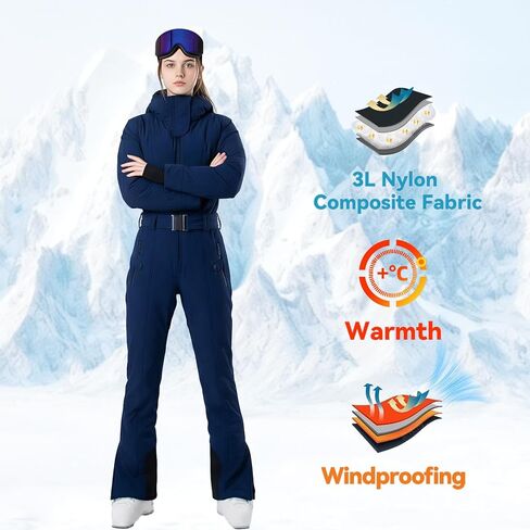 Womens Ski Suit One Piece Snowsuit, 3L Winter Warm Waterproof Snow Suit, Windproof Down Snow Jumpsuit in Saudi Arabia