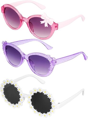 3 Pairs Cute Sunglasses Multiple Shaped Glasse for Toddler Girls Age 3-12 Stylish Eyewear UV400 Protection in Saudi Arabia
