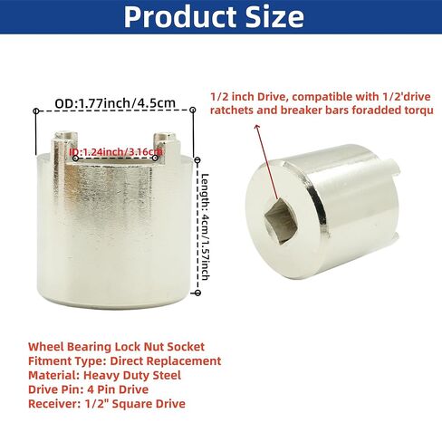 J-44275 Axel Locknut Socket for Chevy Kodiak GMC TopKick 2003 - Newer, Front Wheel Bearing Spindle Nut Wrench Socket Removal Tool for GMT560 C4500 C6500 C7500 7217, 1/2" Drive 4 Pin in Saudi Arabia