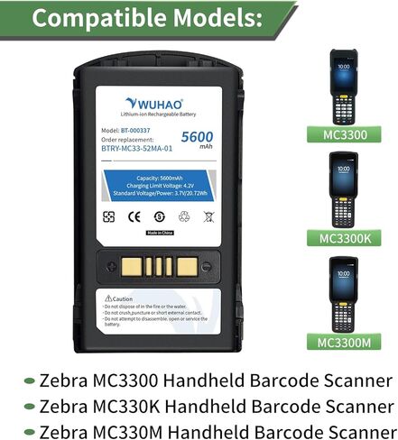 WUHAO 5 عبوات BT-000338 BT-000337 ترقية 5600 مللي أمبير في الساعة لـ Zebra MC3300 MC330K MC330M ماسح الباركود المحمول BTRY-MC33-52MA-01 BT-000337-01 BT-000338-01 بطارية بديلة in Saudi Arabia