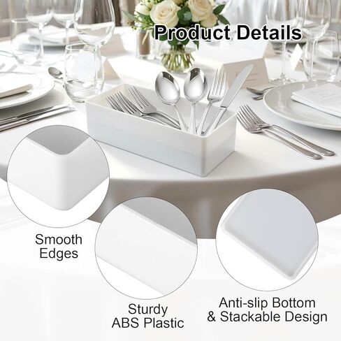 6 عبوات من صواني تنظيم المكتب البلاستيكية البيضاء، منظمات أدراج مستطيلة قابلة للتكديس للمكتب والمطبخ والحمام والغرور، 9.45 × 2.95 × 1.38 بوصة in Kuwait