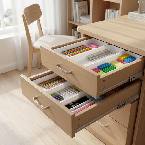 6 عبوات من صواني تنظيم المكتب البلاستيكية البيضاء، منظمات أدراج مستطيلة قابلة للتكديس للمكتب والمطبخ والحمام والغرور، 9.45 × 2.95 × 1.38 بوصة in Kuwait