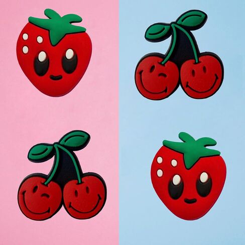 Cherry & Strawberry Shoe Charms - Decoration Charms Gift for Boys Kids Teens and Adults - Set of 4 in Saudi Arabia
