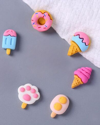 Food Shoes Charms Decorations, Ice Cream Cherry Shoe Charms Packs, Doughnuts Bunny Eggs Cat's Paw Lollipop summer shoes pins Accessories for Women Girls Clogs Sandals in Kuwait