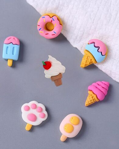 Food Shoes Charms Decorations, Ice Cream Cherry Shoe Charms Packs, Doughnuts Bunny Eggs Cat's Paw Lollipop summer shoes pins Accessories for Women Girls Clogs Sandals in Kuwait