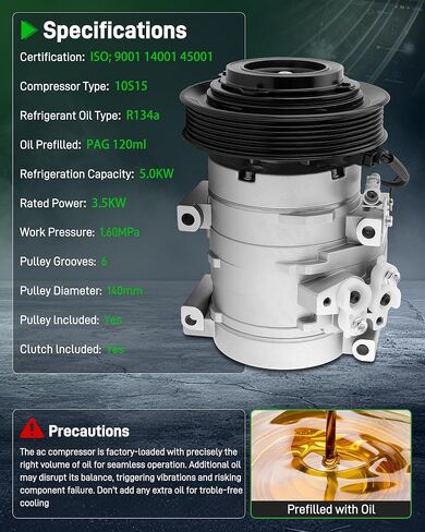 Air Conditioner AC Compressor with Clutch for Toyota Corolla 1.8L (2003-2008), for Toyota Matrix 1.8L (2003-2008). A/C Compressor Replace 88310-50160, 88310-5016084, 158386, 157386, CO 27000C in Saudi Arabia