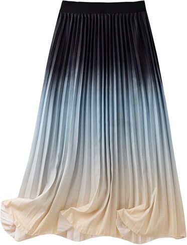 OYOANGLE Women's Ombre Pleated Long Skirts Elastic Waist Beach Vacation Flowy Boho Skirt in Saudi Arabia