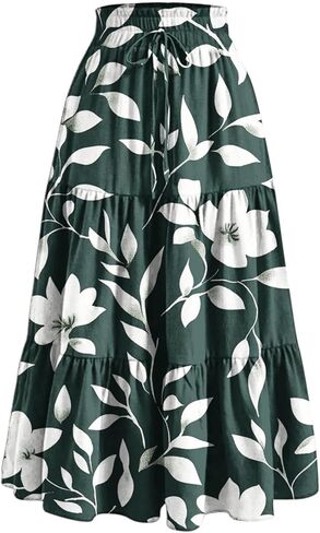 Women's Summer Maxi Skirt Fashion High Waist Pleated Ruffle Long Skirts Flowy Beach Boho Skirt Dress with Pockets in Saudi Arabia