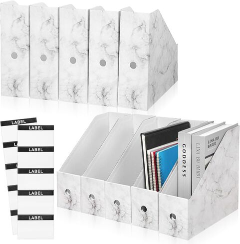 10 Pcs Magazine File Holder Foldable Decorative Cardboard File Folders Floral Colored Magazine Rack with Printable Sticker Labels for School Office Home Desk(Marble) in Saudi Arabia