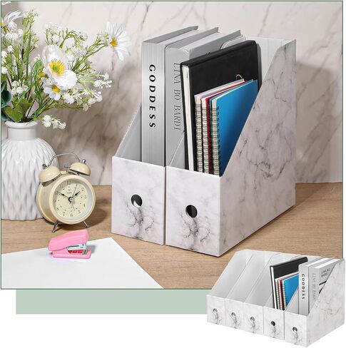 10 Pcs Magazine File Holder Foldable Decorative Cardboard File Folders Floral Colored Magazine Rack with Printable Sticker Labels for School Office Home Desk(Marble) in Saudi Arabia