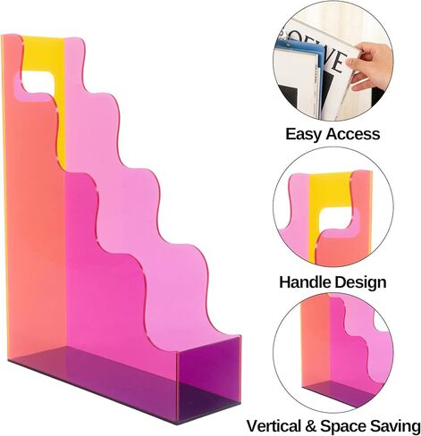 Acrylic File Organizer, Vertical File Holder Magazine Organizer, Cute Desk Storage for Holds Files Papers Magazines, Colorful in Kuwait