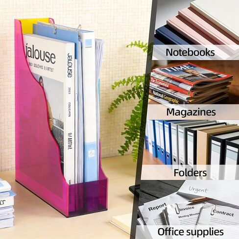 Acrylic File Organizer, Vertical File Holder Magazine Organizer, Cute Desk Storage for Holds Files Papers Magazines, Colorful in Kuwait
