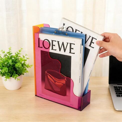 Acrylic File Organizer, Vertical File Holder Magazine Organizer, Cute Desk Storage for Holds Files Papers Magazines, Colorful in Kuwait