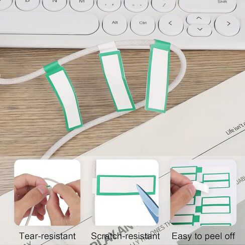 600pcs Cable Labels, Green Border Cord Sticker Self Adhesive Wire Labels Waterproof Wire Tags for Electronics Cable Management Handwriting Printer Printing in Saudi Arabia