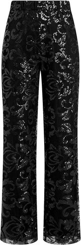 ODIZLI Womens Straight Leg Sparkle Sequin Pants Elastic High Waisted Bling Glitter Dance Pants in Saudi Arabia