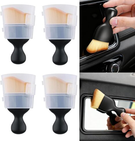 طقم تنظيف داخلي للسيارة مكون من 4 قطع، مجموعة فرش غبار بفتحة تهوية مع شعيرات كثيفة وغطاء من الدرجة الأولى، تصميم كلاسيكي، أدوات تفصيلية لمنفذ التيار المتردد التلقائي مع غطاء in Kuwait