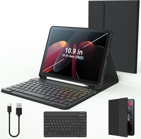 Keyboard Case for iPad 10th Generation 10.9 Inch Tablet- 7 Colors Backlit Wireless Magnetically Detachable BT Keyboard, with Pencil Holder, Rechargeable Keyboard for New iPad 10th Gen 2022 (Pink) in Saudi Arabia