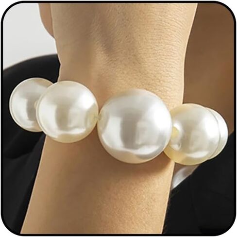 Chunky Simulated Pearl Bracelet for Women Dainty French Romantic Large Bead Link Bracelet Cute Minimalist Accessories in Saudi Arabia