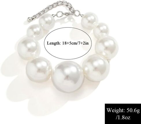 Chunky Simulated Pearl Bracelet for Women Dainty French Romantic Large Bead Link Bracelet Cute Minimalist Accessories in Saudi Arabia