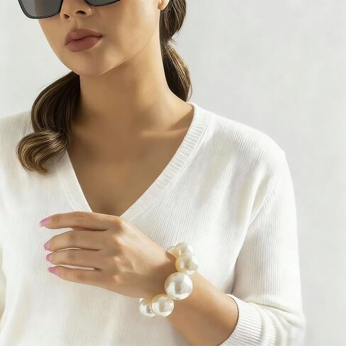 Chunky Simulated Pearl Bracelet for Women Dainty French Romantic Large Bead Link Bracelet Cute Minimalist Accessories in Saudi Arabia