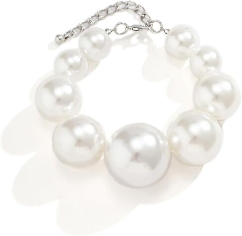 Chunky Simulated Pearl Bracelet for Women Dainty French Romantic Large Bead Link Bracelet Cute Minimalist Accessories in Saudi Arabia