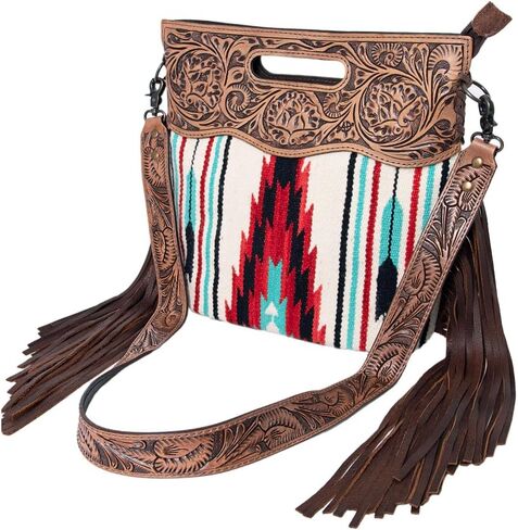 American Darling Clutch Hand Tooled Saddle Blanket Fabric Genuine Leather Western Women Bag Handbag Purse | Purses for Cute in Saudi Arabia