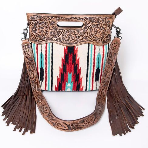American Darling Clutch Hand Tooled Saddle Blanket Fabric Genuine Leather Western Women Bag Handbag Purse | Purses for Cute in Saudi Arabia