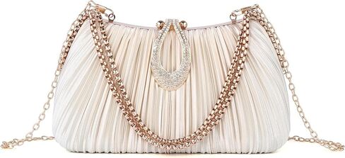 FALETO Clutch Purses for Women Satin Pleated Evening Bag Wedding Clutch Purse with Chain Prom Cocktail Party Handbag in Saudi Arabia