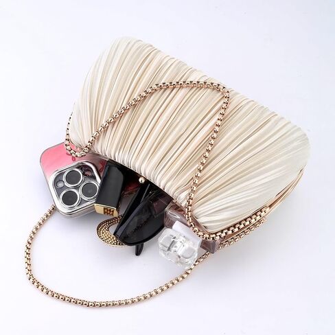 FALETO Clutch Purses for Women Satin Pleated Evening Bag Wedding Clutch Purse with Chain Prom Cocktail Party Handbag in Saudi Arabia