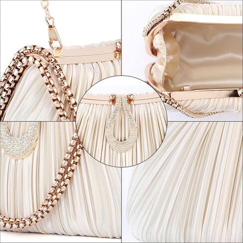FALETO Clutch Purses for Women Satin Pleated Evening Bag Wedding Clutch Purse with Chain Prom Cocktail Party Handbag in Saudi Arabia