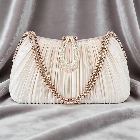 FALETO Clutch Purses for Women Satin Pleated Evening Bag Wedding Clutch Purse with Chain Prom Cocktail Party Handbag in Saudi Arabia
