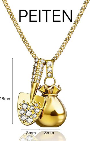 18K Plated Gold Shovel and Money Bag Charm Necklace with Crystal Accents in Saudi Arabia