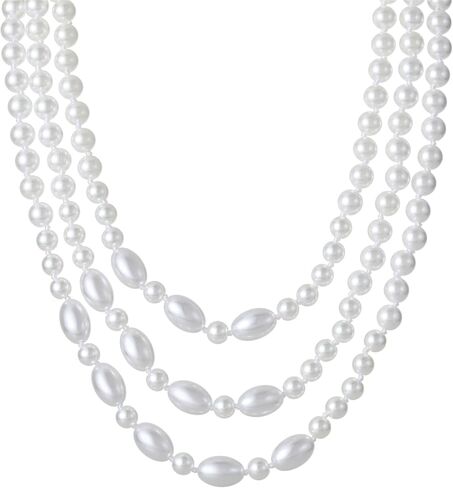 Long Fashion Pearl Necklace for Women, Fashion Faux Pearl Statement Layered Chain Necklace, Short Layered Pearl Strand Necklace, Costume Jewelry in Saudi Arabia