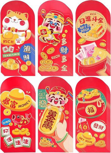 Chinese New Year Red Envelopes,Lunar New Year Red Envelopes,Hongbao Lucky Money Pockets For Cash 红包 Lai See (6 Patterns 36 Pcs) in Saudi Arabia