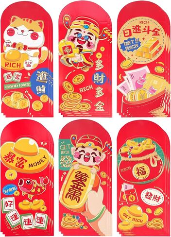 Chinese New Year Red Envelopes,Lunar New Year Red Envelopes,Hongbao Lucky Money Pockets For Cash 红包 Lai See (6 Patterns 36 Pcs) in Saudi Arabia