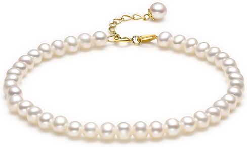 18K Gold Bracelet Pearl Chain Bracelets Adjustable Beaded Link White Freshwater Pearls Dainty Jewelry for Women Her Anniversary Birthday Trendy Stackable Layered Classic Simple Gifts in Saudi Arabia