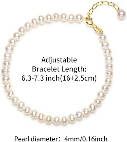 18K Gold Bracelet Pearl Chain Bracelets Adjustable Beaded Link White Freshwater Pearls Dainty Jewelry for Women Her Anniversary Birthday Trendy Stackable Layered Classic Simple Gifts in Saudi Arabia