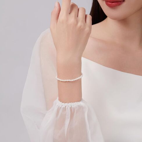 18K Gold Bracelet Pearl Chain Bracelets Adjustable Beaded Link White Freshwater Pearls Dainty Jewelry for Women Her Anniversary Birthday Trendy Stackable Layered Classic Simple Gifts in Saudi Arabia