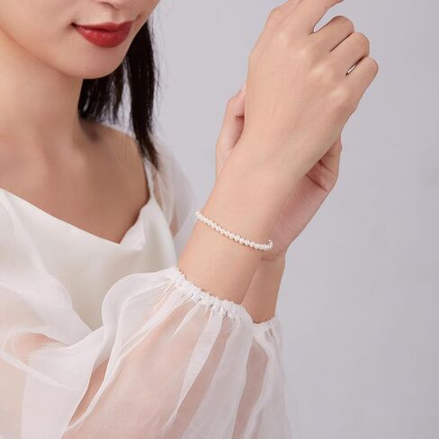 18K Gold Bracelet Pearl Chain Bracelets Adjustable Beaded Link White Freshwater Pearls Dainty Jewelry for Women Her Anniversary Birthday Trendy Stackable Layered Classic Simple Gifts in Saudi Arabia