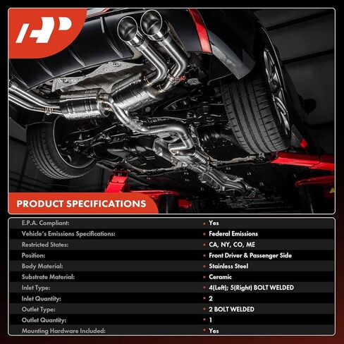 محول حفاز أمامي A-Premium مكون من قطعتين مع مجموعة حشية تناسب مباشرة متوافق مع Toyota Highlander 17-20 3.5L، Sienna 17-20 وLexus RX350 16-22، RX450h 16-22، RX450hL 21-22، E.P.A. متوافق in Saudi Arabia