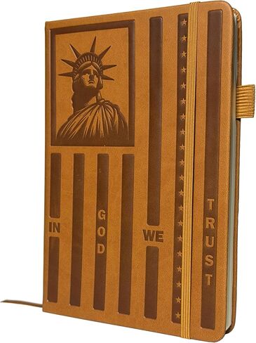Lined Leather Journal Notebook for Women, Men, College, Business and Travel, A5 Hardcover Notebook Journal with American Statue of Liberty Design, 250 Pages, College Ruled, 5.8'' x 8.4'' Inches, Brown, Lay Flat, with Pen Holder and Bookmark in Saudi Arabia