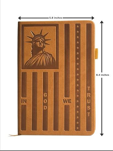 Lined Leather Journal Notebook for Women, Men, College, Business and Travel, A5 Hardcover Notebook Journal with American Statue of Liberty Design, 250 Pages, College Ruled, 5.8'' x 8.4'' Inches, Brown, Lay Flat, with Pen Holder and Bookmark in Saudi Arabia