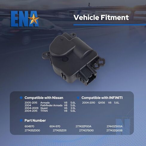 ENA HVAC Air Blend Door Actuator 604-970 Compatible with Nissan Titan Armada Pathfinder Armada Quest Infiniti QX56 2004 2005 2006 2007 2008 2009 2010 2011 2012 2013 2014 2015 Replaces 27743ZP00A in Saudi Arabia