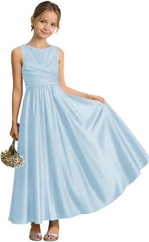 Sevintage Satin Junior Bridesmaid Dresses for Teen Girls A line Formal Wedding Party Gowns in Kuwait