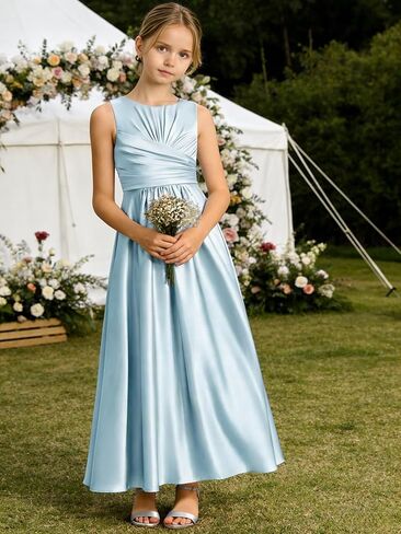 Sevintage Satin Junior Bridesmaid Dresses for Teen Girls A line Formal Wedding Party Gowns in Kuwait