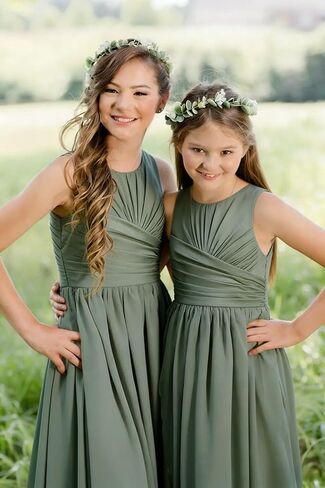 Sevintage Satin Junior Bridesmaid Dresses for Teen Girls A line Formal Wedding Party Gowns in Kuwait