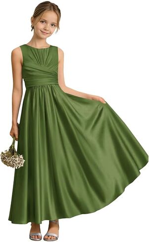Sevintage Satin Junior Bridesmaid Dresses for Teen Girls A line Formal Wedding Party Gowns in Kuwait