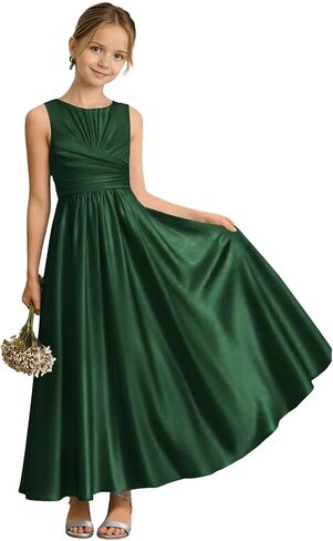 Sevintage Satin Junior Bridesmaid Dresses for Teen Girls A line Formal Wedding Party Gowns in Kuwait