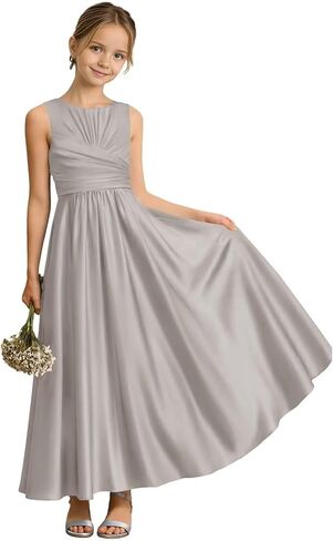 Sevintage Satin Junior Bridesmaid Dresses for Teen Girls A line Formal Wedding Party Gowns in Kuwait