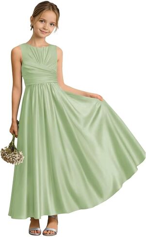 Sevintage Satin Junior Bridesmaid Dresses for Teen Girls A line Formal Wedding Party Gowns in Kuwait